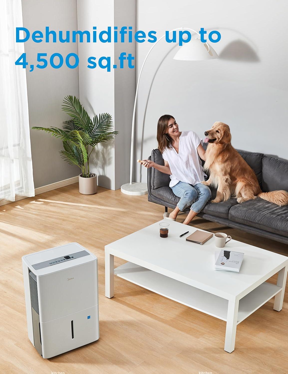 imageMidea 4500 Sq FtDehumidifier for Basement Energy Star Certified With Reusable Air Filter 50 Pint  Ideal For Basements Large ampamp Medium Sized Rooms And Bathrooms White4 500 Sq Ft with Pump  WiFi Upgraded
