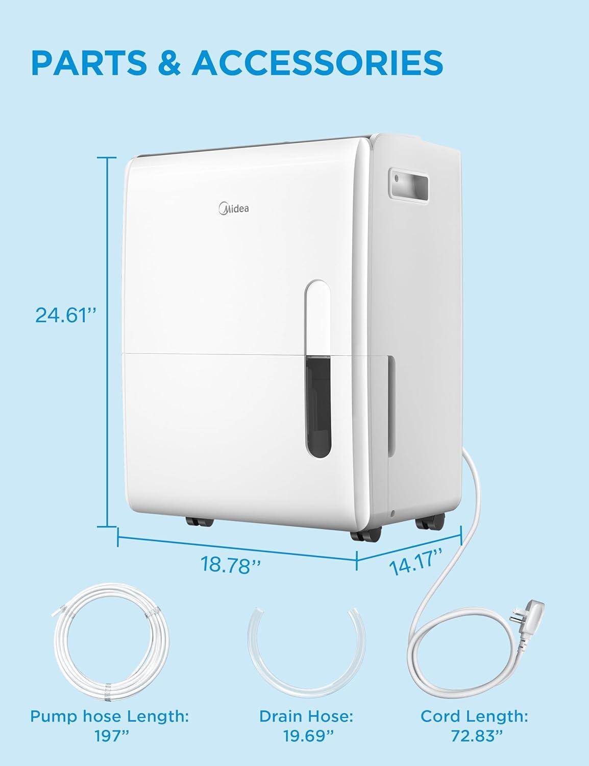 imageMidea 4500 Sq FtDehumidifier for Basement Energy Star Certified With Reusable Air Filter 50 Pint  Ideal For Basements Large ampamp Medium Sized Rooms And Bathrooms White5 500 Sq Ft with Pump  WiFi