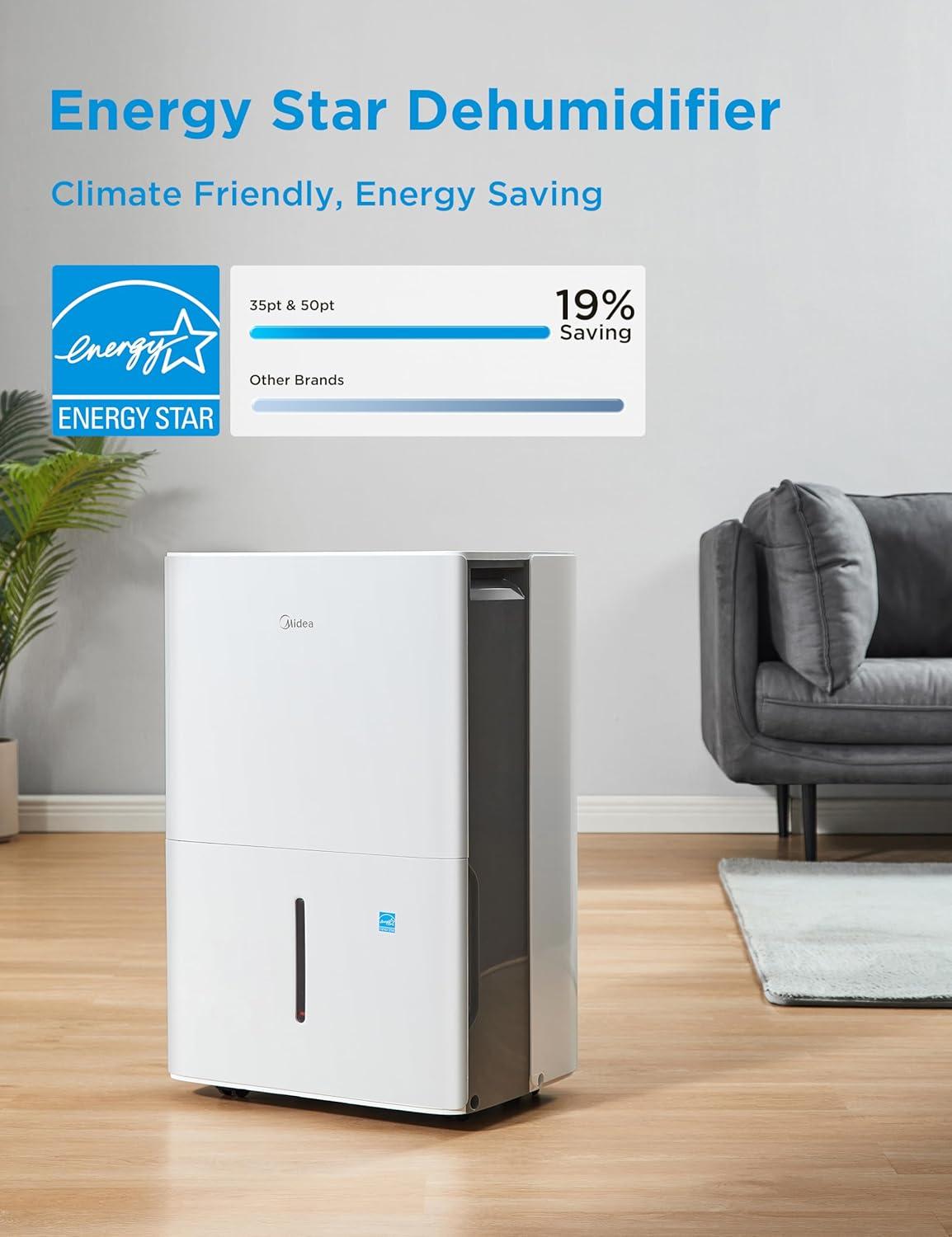 imageMidea 4500 Sq FtDehumidifier for Basement Energy Star Certified With Reusable Air Filter 50 Pint  Ideal For Basements Large ampamp Medium Sized Rooms And Bathrooms White4 500 Sq Ft with Pump  WiFi Upgraded