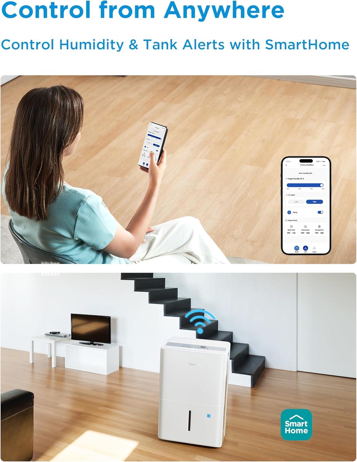 imageMidea 4500 Sq FtDehumidifier for Basement Energy Star Certified With Reusable Air Filter 50 Pint  Ideal For Basements Large ampamp Medium Sized Rooms And Bathrooms White4 500 Sq Ft with Pump  WiFi Upgraded