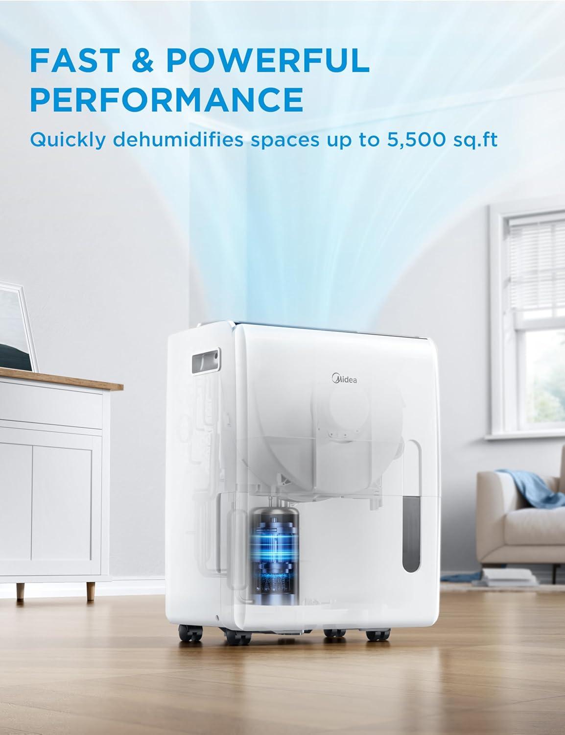 imageMidea 4500 Sq FtDehumidifier for Basement Energy Star Certified With Reusable Air Filter 50 Pint  Ideal For Basements Large ampamp Medium Sized Rooms And Bathrooms White5 500 Sq Ft with Pump  WiFi
