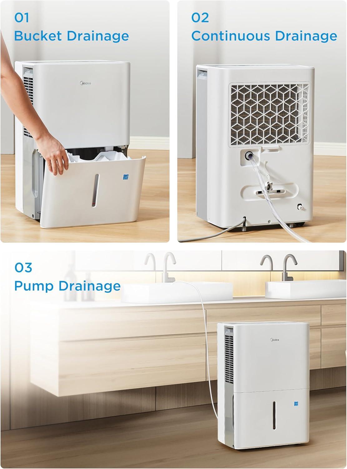 imageMidea 4500 Sq FtDehumidifier for Basement Energy Star Certified With Reusable Air Filter 50 Pint  Ideal For Basements Large ampamp Medium Sized Rooms And Bathrooms White4 500 Sq Ft with Pump  WiFi Upgraded
