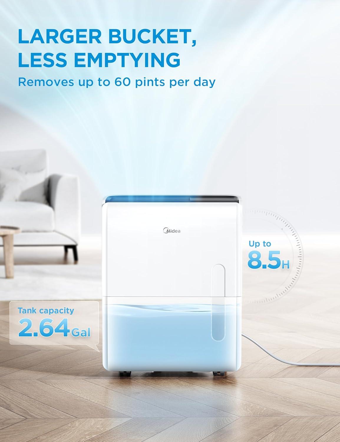 imageMidea 4500 Sq FtDehumidifier for Basement Energy Star Certified With Reusable Air Filter 50 Pint  Ideal For Basements Large ampamp Medium Sized Rooms And Bathrooms White5 500 Sq Ft with Pump  WiFi