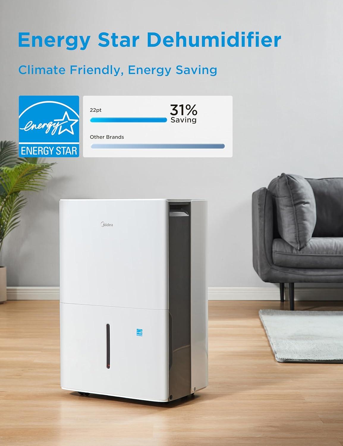 imageMidea 4500 Sq FtDehumidifier for Basement Energy Star Certified With Reusable Air Filter 50 Pint  Ideal For Basements Large ampamp Medium Sized Rooms And Bathrooms White1 500 Sq Ft  WiFi