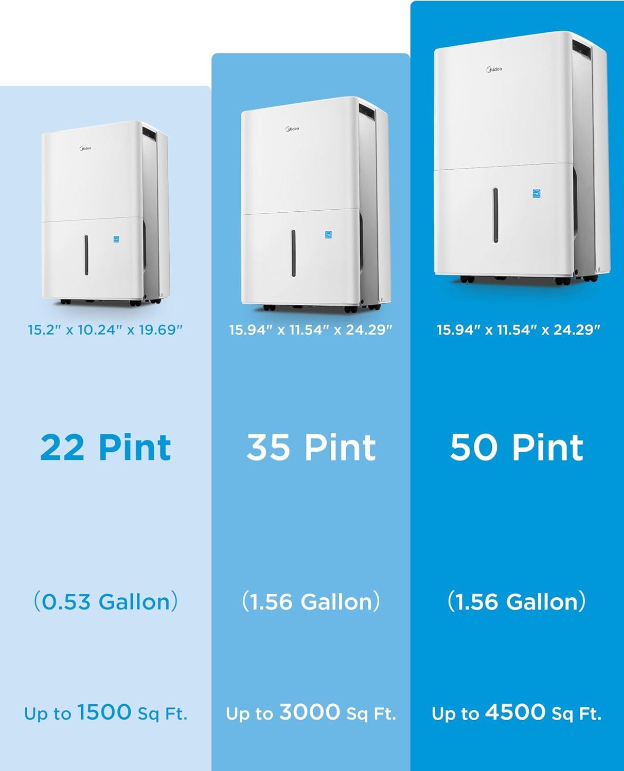 imageMidea 4500 Sq FtDehumidifier for Basement Energy Star Certified With Reusable Air Filter 50 Pint  Ideal For Basements Large ampamp Medium Sized Rooms And Bathrooms White4 500 Sq Ft with Pump  WiFi Upgraded