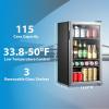 imageMidea MERV115T3AST 115 Cans Beverage Refrigerator with Adjustable Temperature Removable Glass Shelf LED Light Silver115 Cans