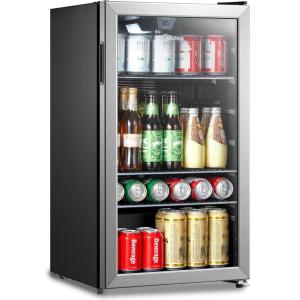 imageMidea MERV115T3AST 115 Cans Beverage Refrigerator with Adjustable Temperature Removable Glass Shelf LED Light Silver115 Cans