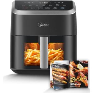 imageMidea Air Fryer 55QT Heatexpress Rapid Air Technology 9 Preset Menus Quick and Easy Meals 1 Minute Button and Favorite Function 90 less oil Easy to Clean Varied RecipesBlack with SeeThru Window