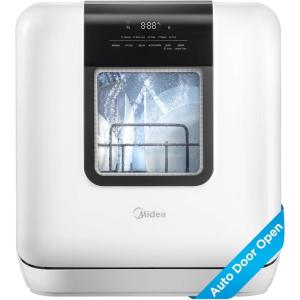 imageMidea MDC17P4CWW Portable Countertop Mini 132Gal Builtin Water Tank Baby Care No Hookup Needed 360 Dual SprayHighTemp wash Dishwasher for Apartmentsampamp RVs White WholeAuto Door Open