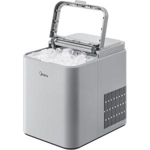 imageMidea MERI26B1AGY Ice Maker Countertop 26lbs Portable Ice Maker 8 Cubes Ready in 6 Mins SelfCleaning with Ice Basket and Scoop 2 Sizes of Bullet Ice for Home Camping Office PartyGrey