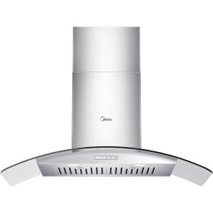 imageMidea MVU30W4AST 30 inch Under Cabinet DuctedDuctless Convertible Slim Vent Durable Stainless Steel Kitchen Reusable Filter 3 Speed Exhaust Fan and 2 LED Lights Range Hood 100 CFMCurved Glass Hood