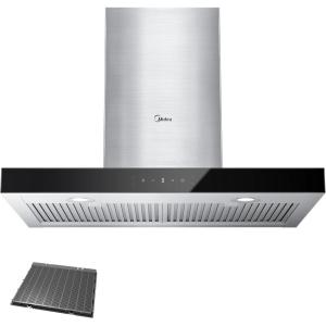 imageMidea MVU30W4AST 30 inch Under Cabinet DuctedDuctless Convertible Slim Vent Durable Stainless Steel Kitchen Reusable Filter 3 Speed Exhaust Fan and 2 LED Lights Range Hood 100 CFMT Shape Stove Hood